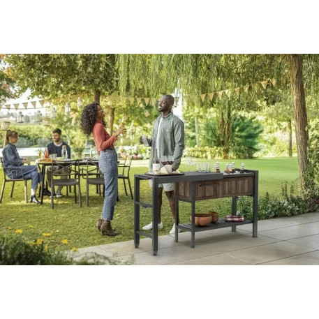 Садовый раздвижной барный стол Keter Extendable Party Station - орех6